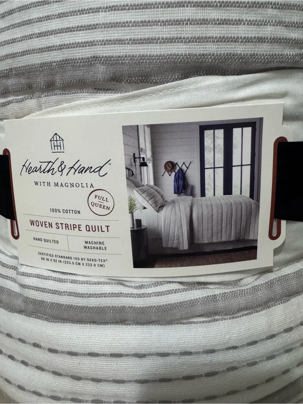 Hearth & Hand Woven Stripe Quilt in White and Gray